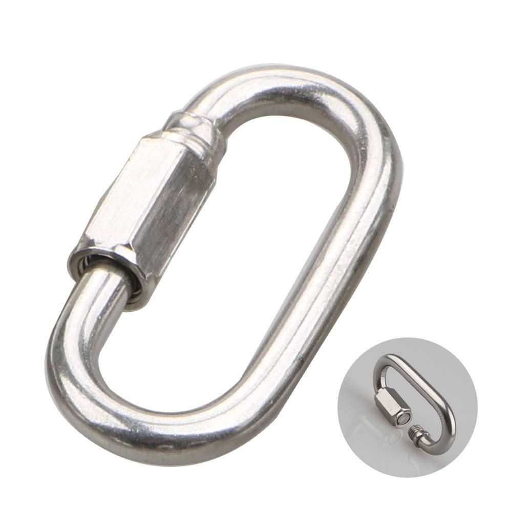 dengshankou 304 Stainless Steel Threaded Quick Link Chain Connector, Locking Link for Carabiner, Hammock, Camping and Outdoor Equipment Quick Link M6 6mm Pack of 4 and Silver