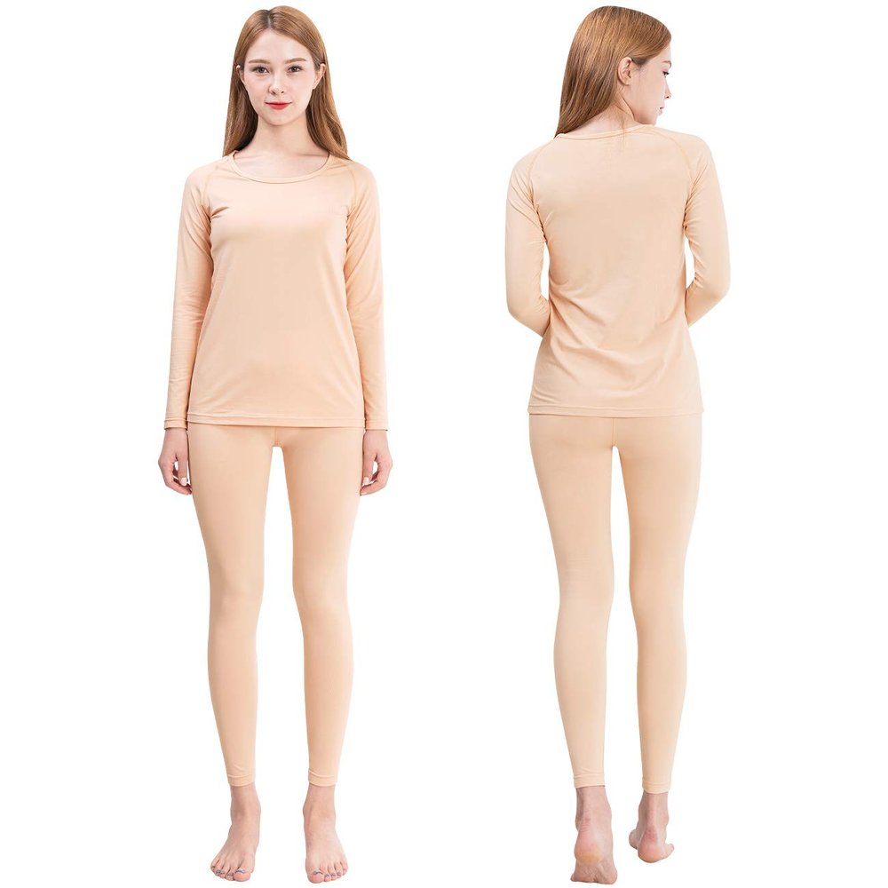 FITEXTREME Womens MAXHEAT Fleece Long Johns Thermal Underwear Basic Apricot S