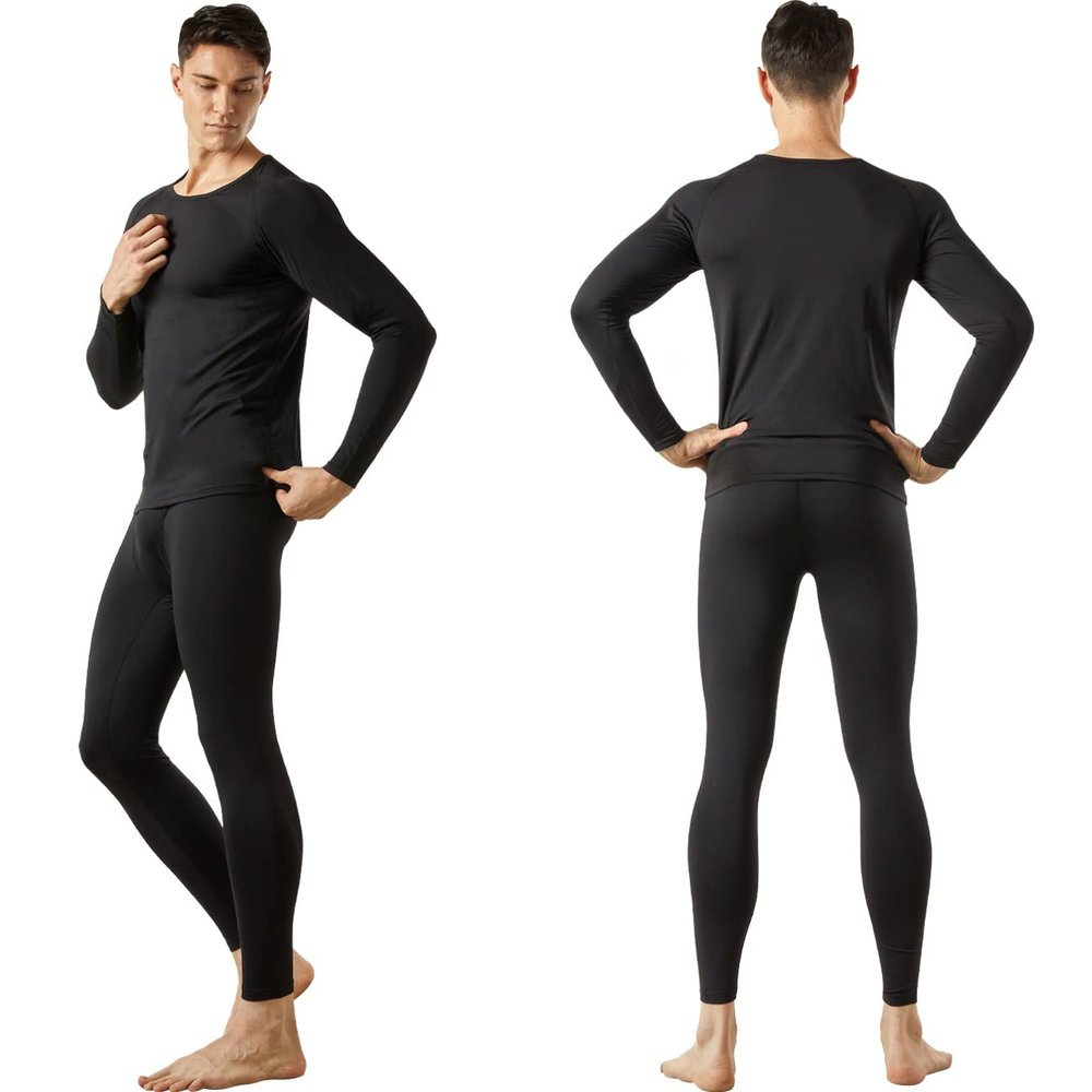 FITEXTREME MAXHEAT Mens Thermal Underwear Long Johns Set with Fleece Lined Fly Black XXL