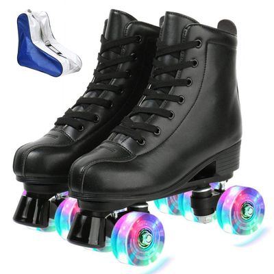 XUDREZ Roller Skate Shoes for Women Men PU Leather High-top Double-Row Roller Skates for Beginner, Professional Indoor Outdoor Roller Skates with Shoes Bag (Flash Wheel,40)