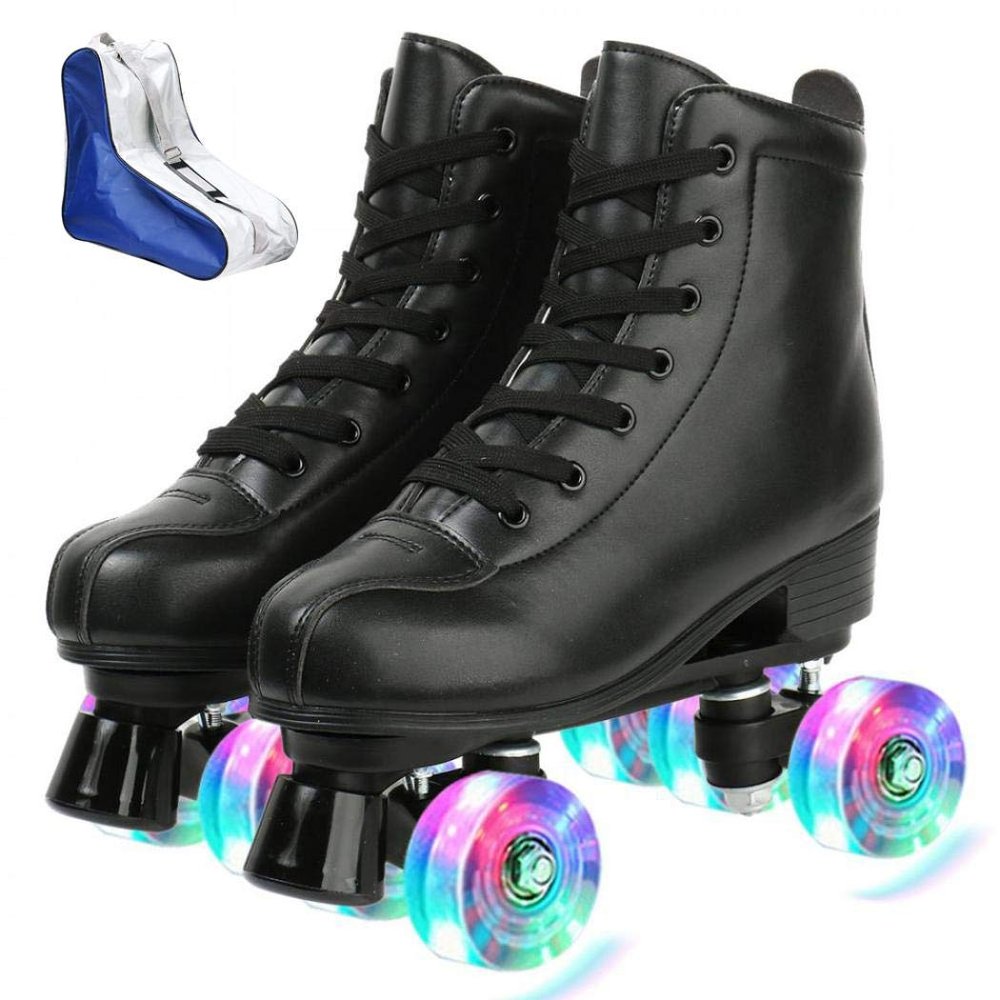 XUDREZ Roller Skate Shoes for Women Men PU Leather High-top Double-Row Roller Skates for Beginner, Professional Indoor Outdoor Roller Skates with Shoes Bag (Flash Wheel,42)