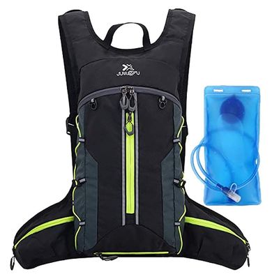 Croogo Hydration Water Bladder Hiking Backpack High Flow Bite Valve Hydration Backpack Lightweight Running Backpack,Black/Green-SD-BX02