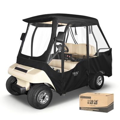 10L0L 4 Passenger Golf Cart Enclosure for Club Car DS Short Roof, 600D Waterproof Golf Cart Rain Cover, Heavy Duty Driving Enclosure, Snowproof Windproof, with Clear PVC Windows & Tail Light Panel