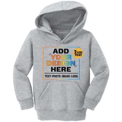 Custom Youth Hoodies Add Your Own Image Pullover Hooded Text Front Back Side Ash Grey