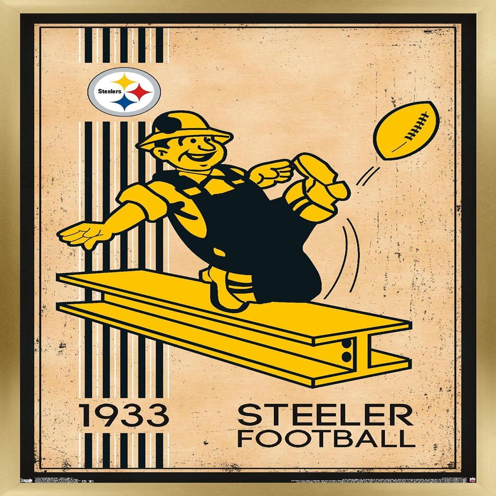 Trends International NFL Pittsburgh Steelers - Retro Logo 14 Wall Poster, 14.725" x 22.375", Gold Framed Version