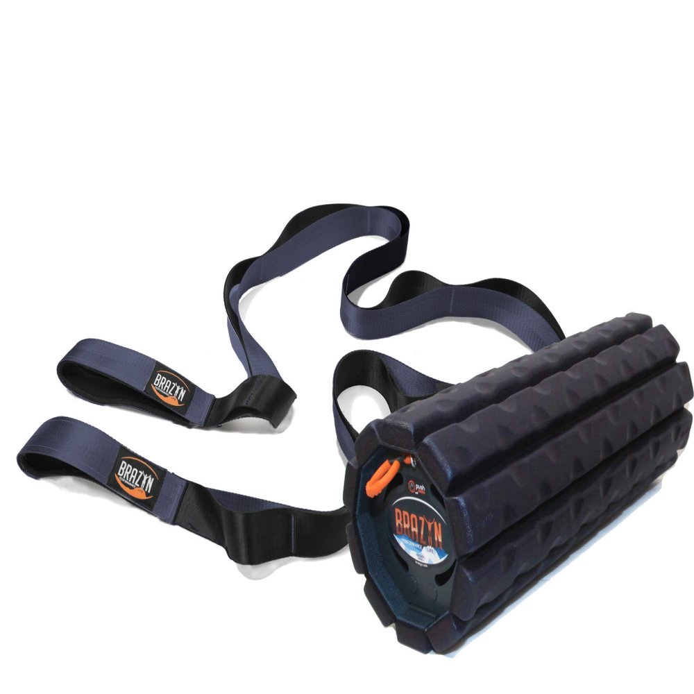 Brazyn Morph Bravo Foam Roller Bundle for Home, Gym, Office, Travel, Athletes | Collapsible & Lightweight Roller for Trigger Point Massage & Mobility Stretching Strap | Multi-Functional 12-Loop Strap