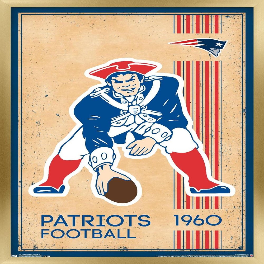 Trends International NFL New England Patriots - Retro Logo 14 Wall Poster, 22.375" x 34", Gold Framed Version