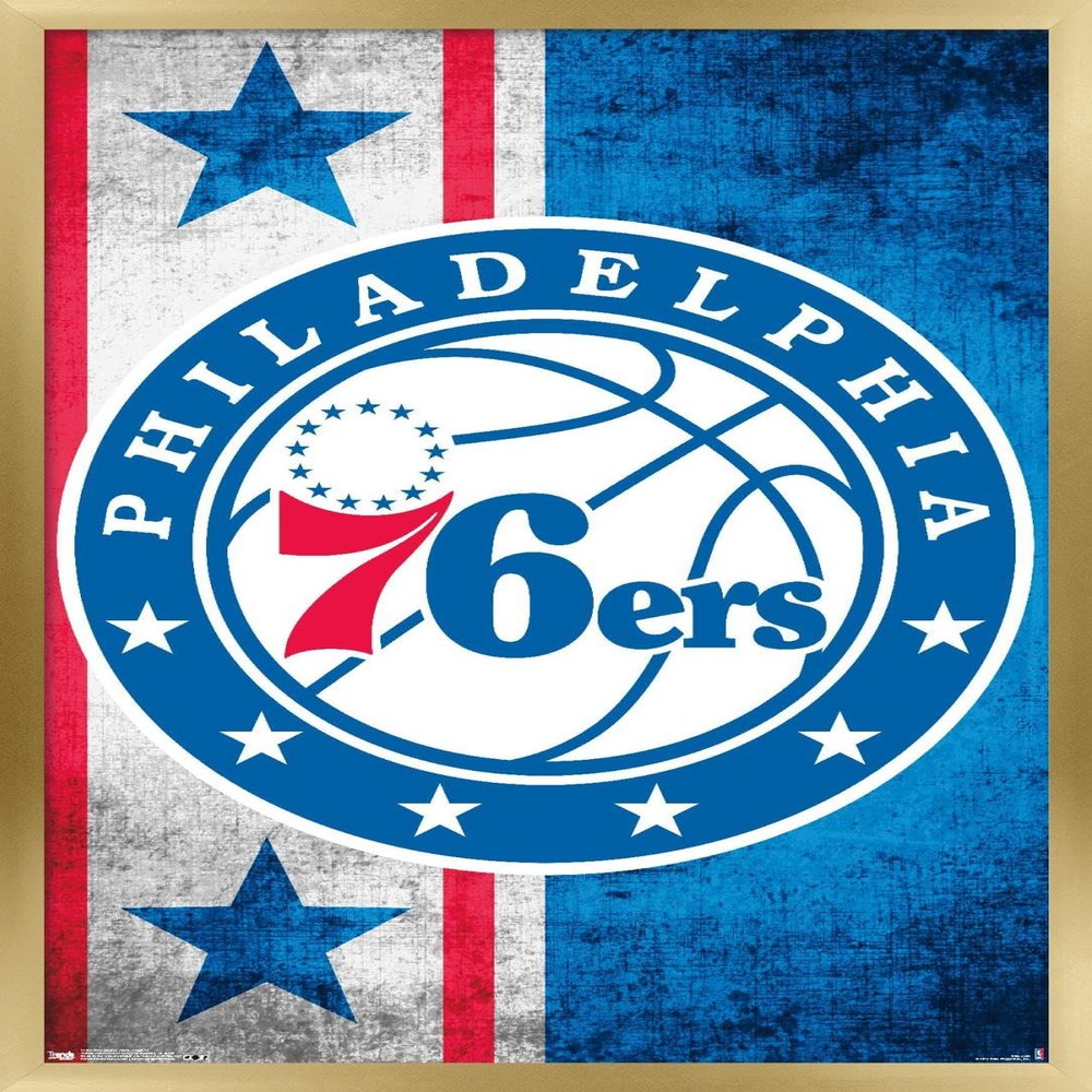 Trends International NBA Philadelphia 76ers - Logo 15 Wall Poster, 14.725" x 22.375", Gold Framed Version