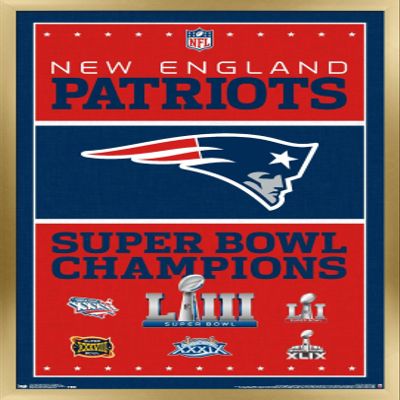 Trends International NFL New England Patriots - Champions 19 Wall Poster, 22.375" x 34", Gold Framed Version