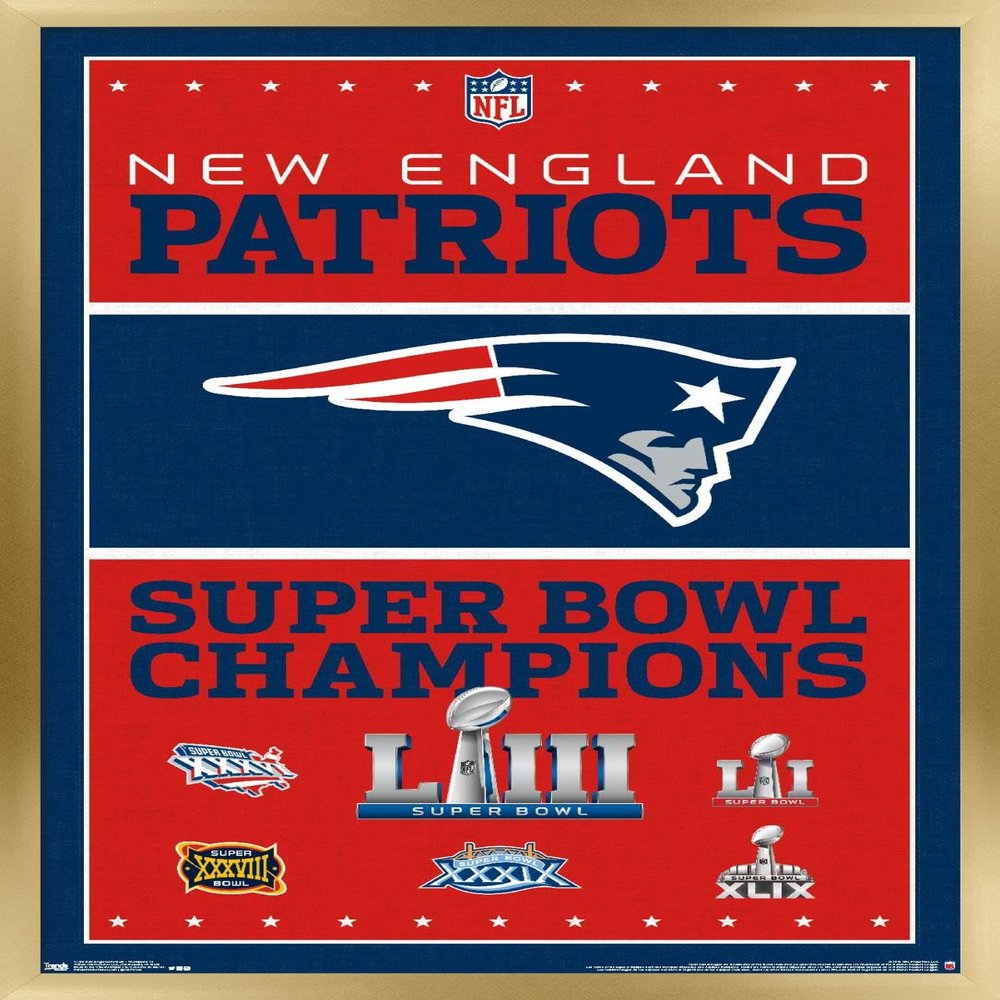 Trends International NFL New England Patriots - Champions 19 Wall Poster, 22.375" x 34", Gold Framed Version