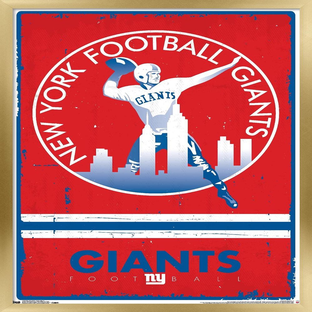 NFL New York Giants - Retro Logo 15 Wall Poster, 34L" x 22.4W", Gold Framed Version