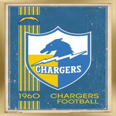 Trends International NFL Los Angeles Chargers - Retro Logo 17 Wall Poster, 22.375" x 34", Gold Framed Version