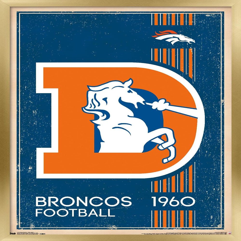 NFL Denver Broncos - Retro Logo 14 Wall Poster, 22.4L" x 14.7W", Gold Framed Version