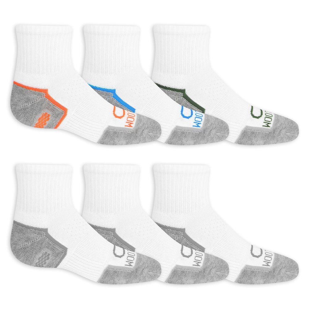 Fruit Of The Loom Boys Coolzone Cushioned - 6 Pair Pack Sock, White Assorted, 4-10 US