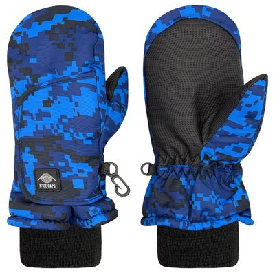 N'Ice Caps Kids Waterproof Snow Mittens Cold Weather Thinsulate Insulated (Digital Camo Blue, 6-8 Years)