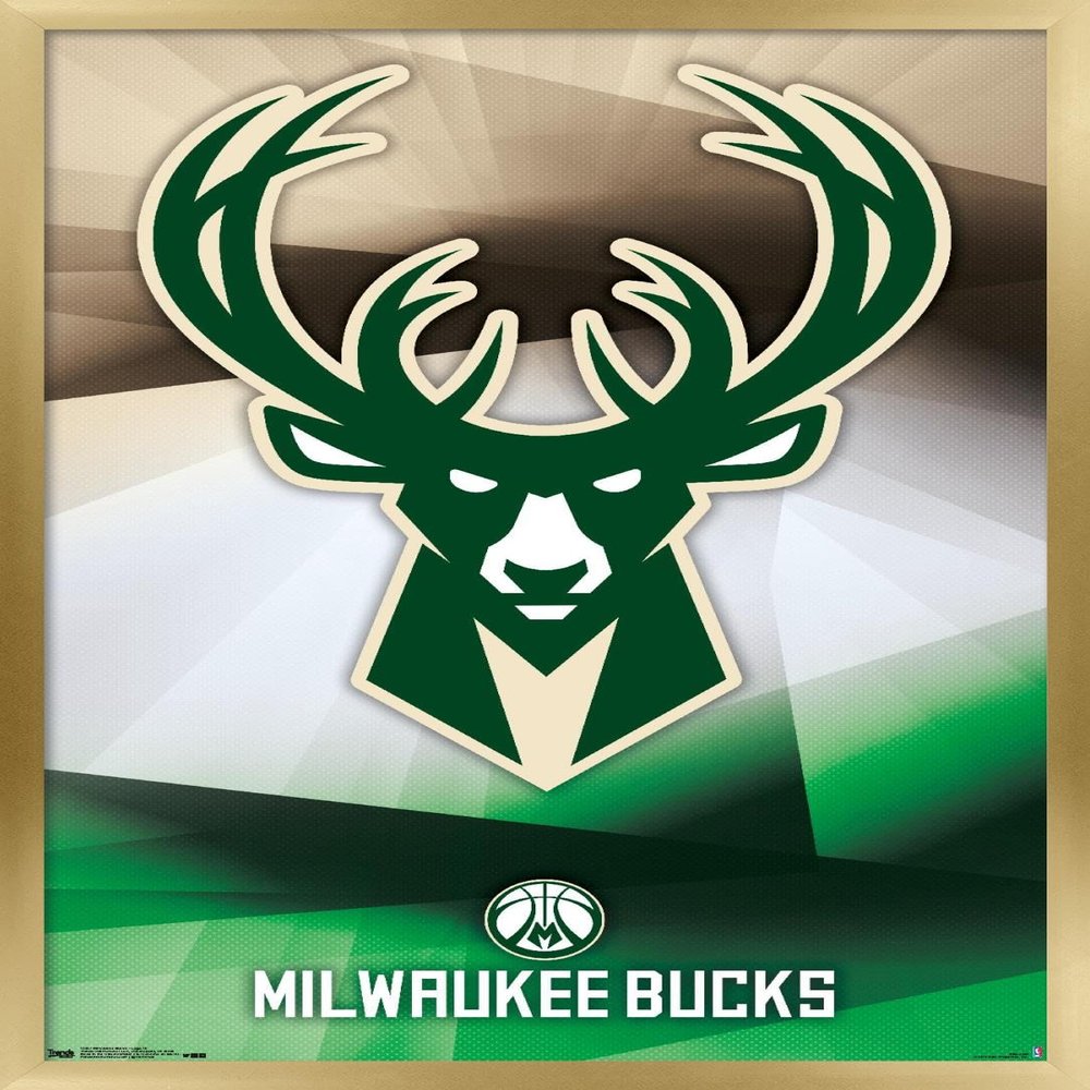 Trends International NBA Milwaukee Bucks - Logo 16 Wall Poster, 22.375" x 34", Gold Framed Version