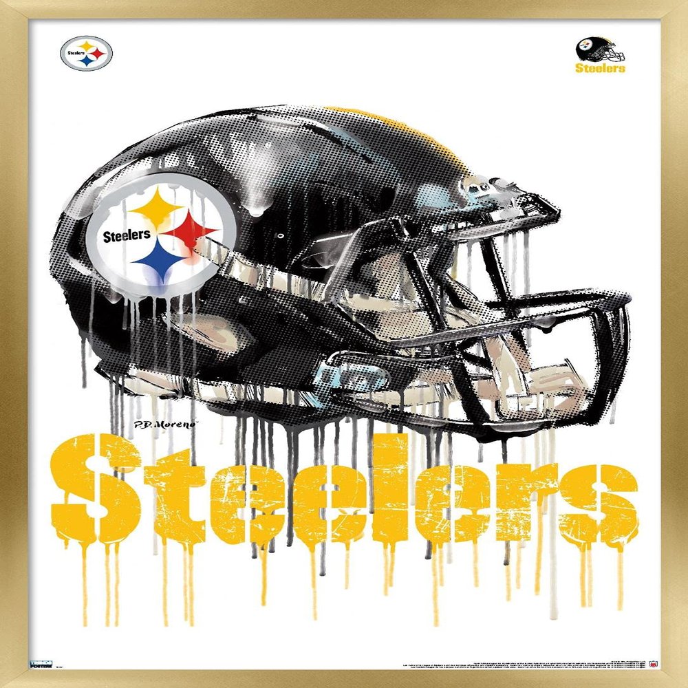 Trends International NFL Pittsburgh Steelers - Drip Helmet 20 Wall Poster, 22.375" x 34", Gold Framed Version
