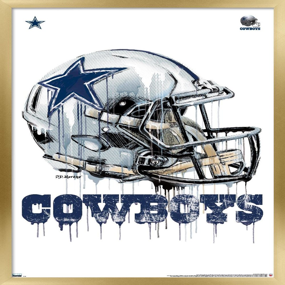 Trends International NFL Dallas Cowboys - Drip Helmet 20 Wall Poster, 22.375" x 34", Gold Framed Version