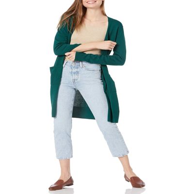 Amazon Essentials Women's Lightweight Longer Length Open-Front Long-Sleeve Cardigan Sweater (Available in Plus Size), Dark Green, XX-Large