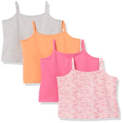 Amazon Essentials Girls Shelf Layering Camisoles, 4-Pack Warm Multi, Small