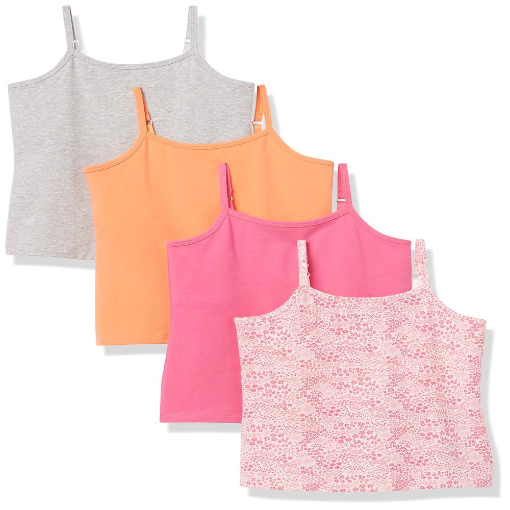 Amazon Essentials Girls Shelf Layering Camisoles, 4-Pack Warm Multi, Small
