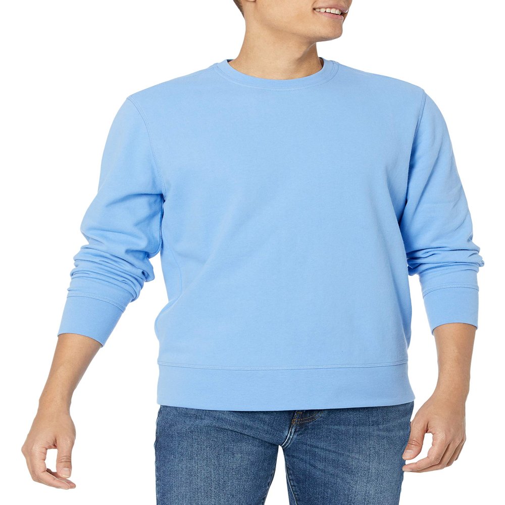 Amazon Essentials Men's Long-Sleeve Lightweight Fleece French Terry Crewneck Sweatshirt, French Blue, Medium