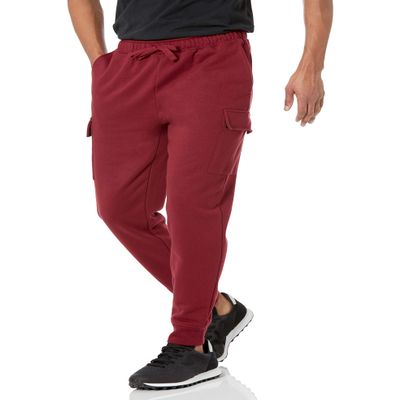Amazon Essentials Men's Cargo Fleece Jogger Sweatpant with Relaxed Fit, Dark Red, Medium