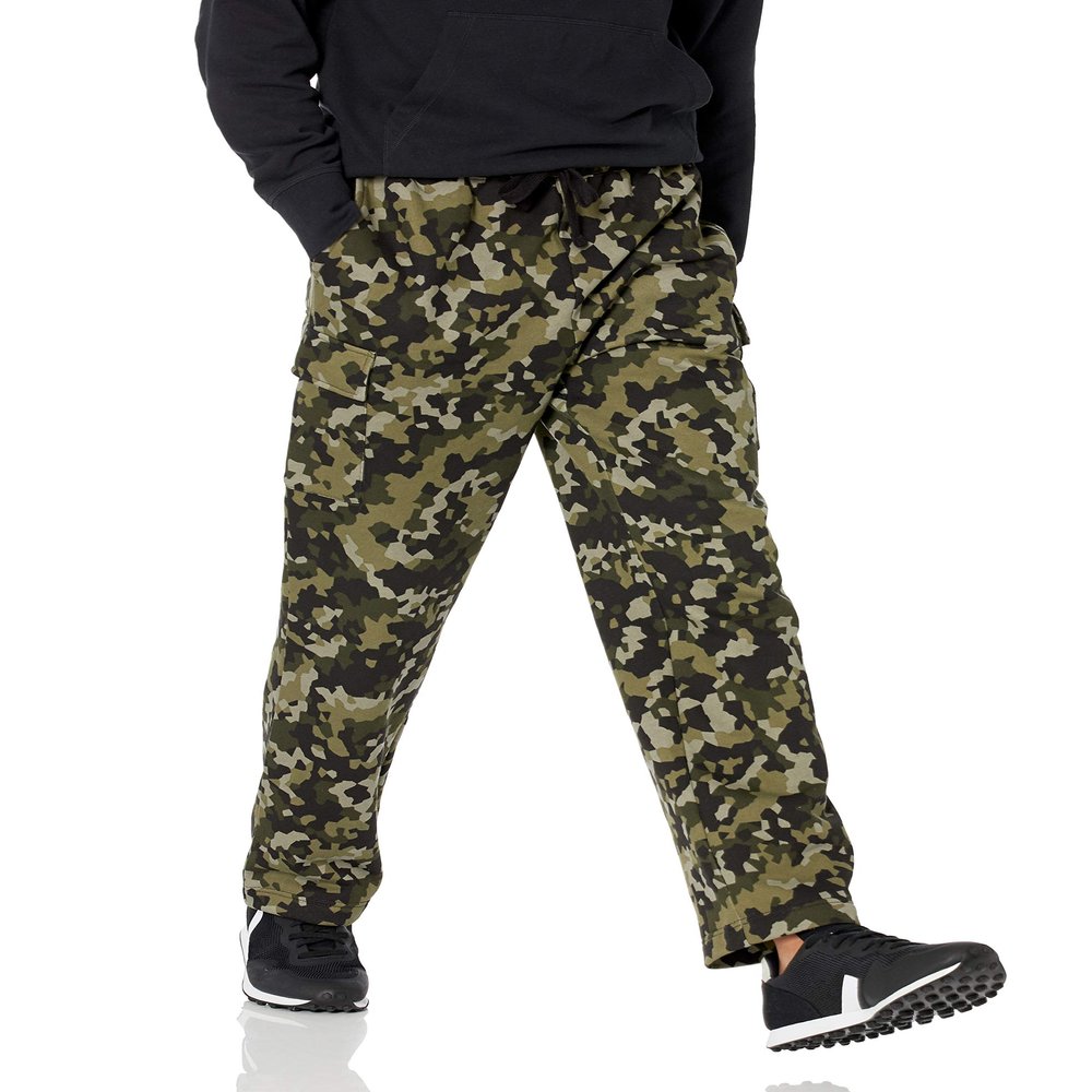 Amazon Essentials Men's Cargo Fleece Sweatpant with Open Hem, Olive Geo Camo, X-Large