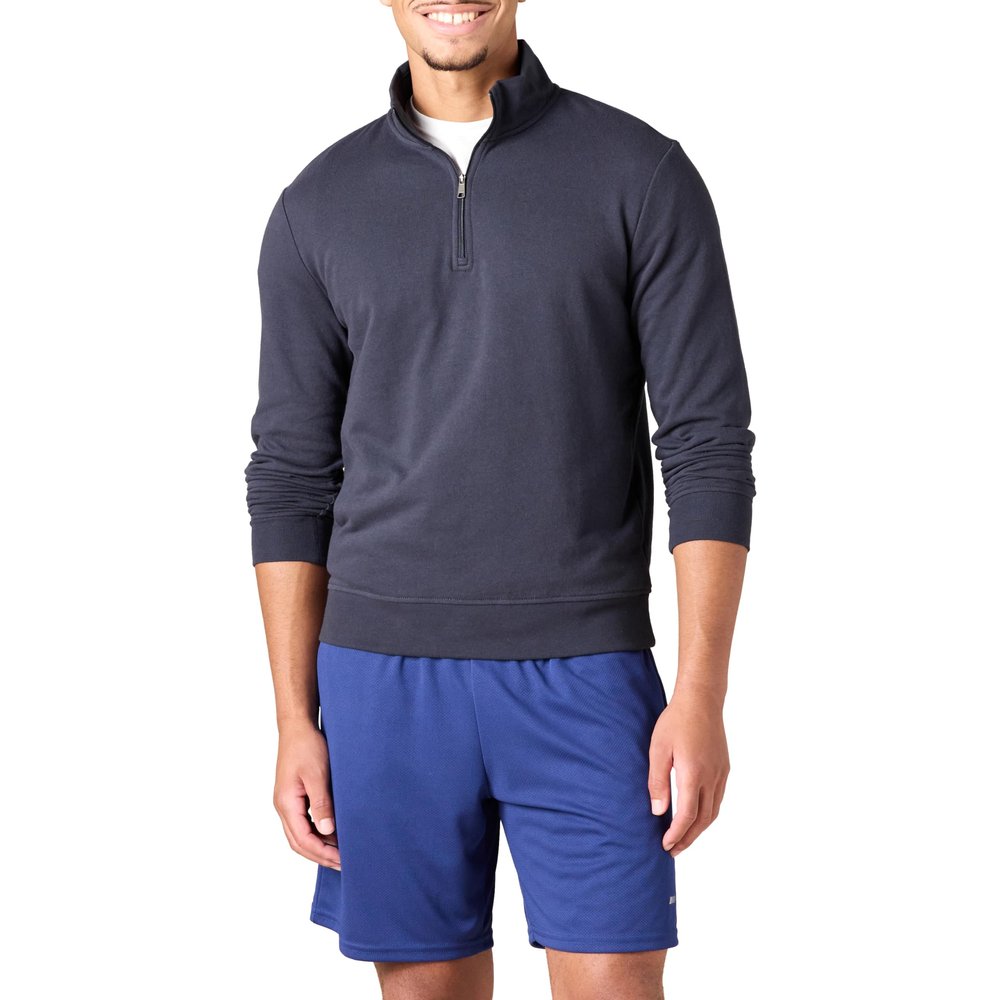 Amazon Essentials Men's Lightweight French Terry Quarter-Zip Mock Neck Sweatshirt, Dark Navy, Medium