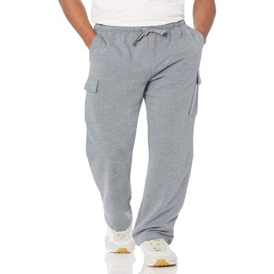 Amazon Essentials Men's Cargo Fleece Sweatpant with Open Hem, Light Grey Heather, Large