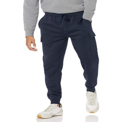 Amazon Essentials Men's Cargo Fleece Jogger Sweatpant with Relaxed Fit, Navy, Large