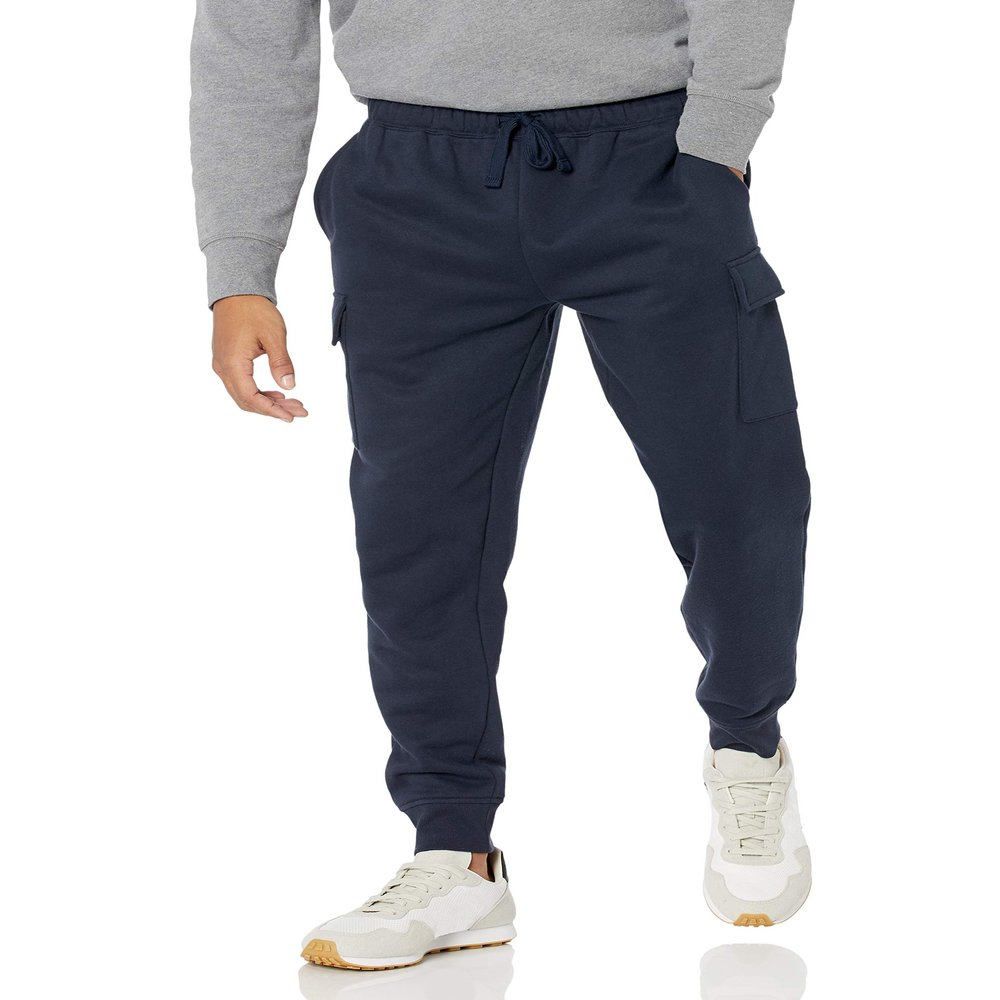 Amazon Essentials Men's Cargo Fleece Jogger Sweatpant with Relaxed Fit, Navy, Large