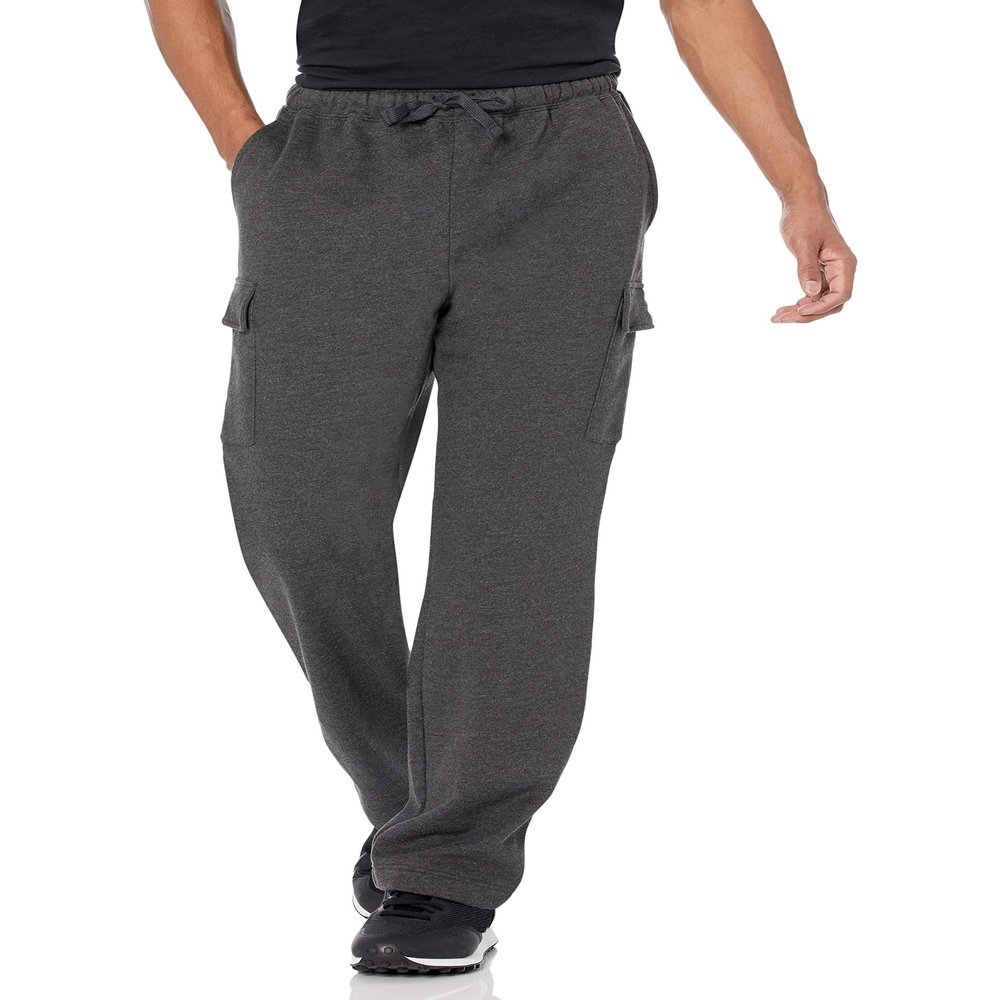 Amazon Essentials Men's Cargo Fleece Sweatpant with Open Hem, Charcoal Heather, X-Large