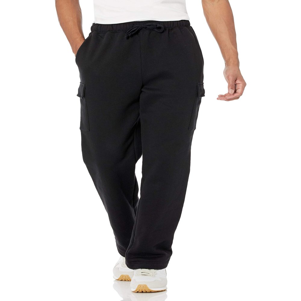 Amazon Essentials Men's Cargo Fleece Sweatpant with Open Hem, Black, X-Large