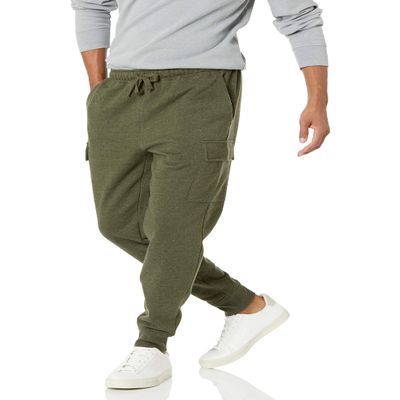 Amazon Essentials Men's Cargo Fleece Jogger Sweatpant with Relaxed Fit, Olive Heather, Large