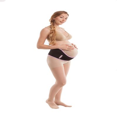 GABRIALLA Elastic Maternity Belt, Best Medium Strength Pregnancy Support , Black With Pink Trim, Large