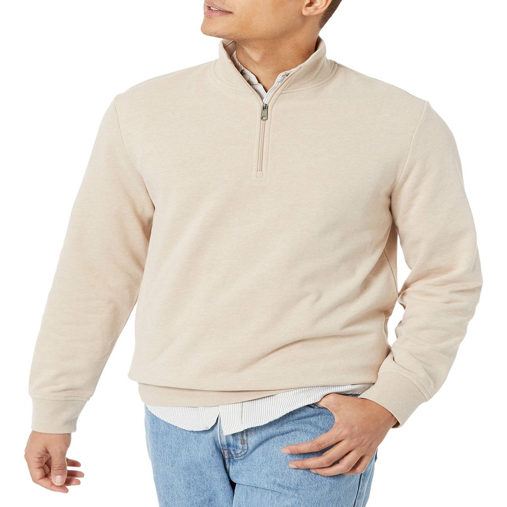 Amazon Essentials Men's Lightweight French Terry Quarter-Zip Mock Neck Sweatshirt, Oatmeal Heather, X-Large