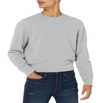 Amazon Essentials Men's Long-Sleeve Lightweight Fleece French Terry Crewneck Sweatshirt, Light Grey Heather, Medium