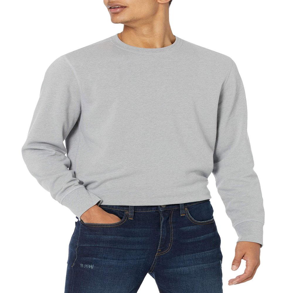 Amazon Essentials Men's Long-Sleeve Lightweight Fleece French Terry Crewneck Sweatshirt, Light Grey Heather, Medium