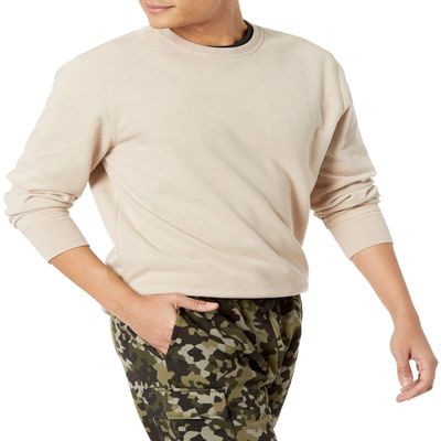 Amazon Essentials Men's Long-Sleeve Lightweight Fleece French Terry Crewneck Sweatshirt, Oatmeal Heather, X-Small