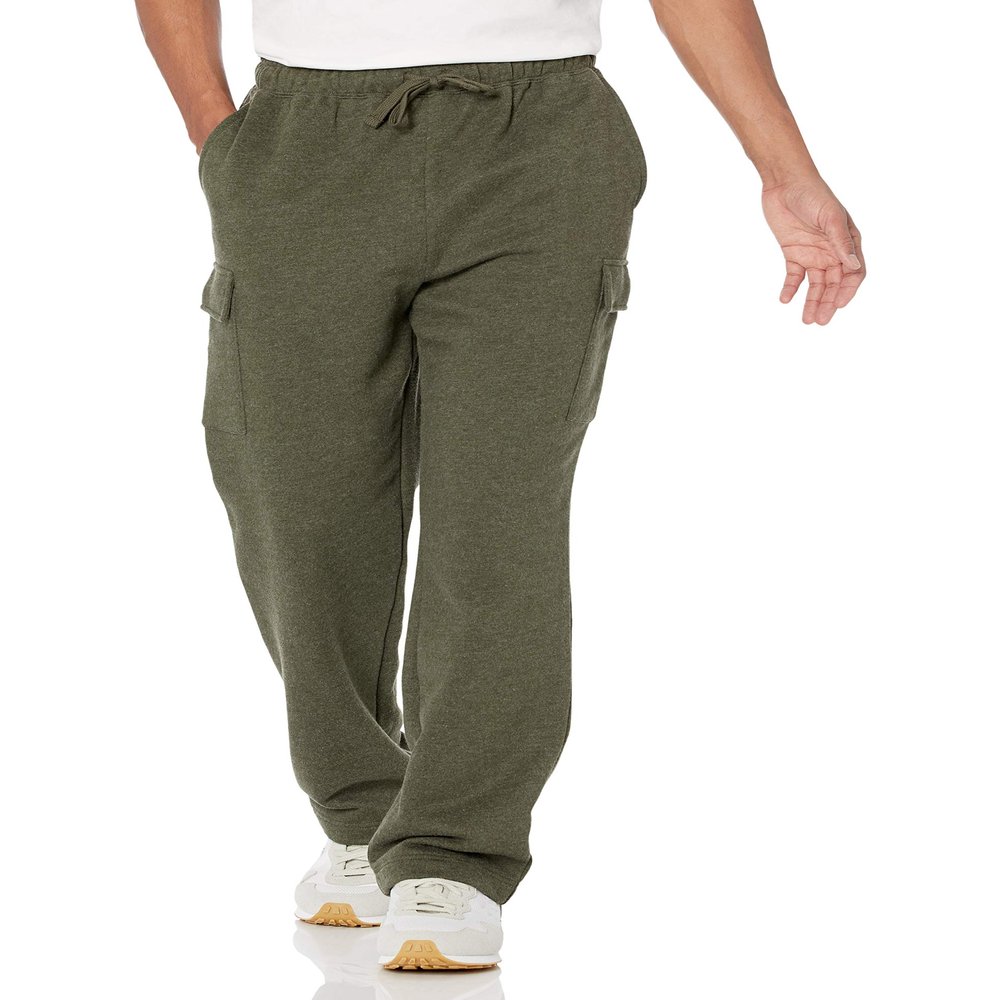 Amazon Essentials Men's Cargo Fleece Sweatpant, Olive Heather, Small