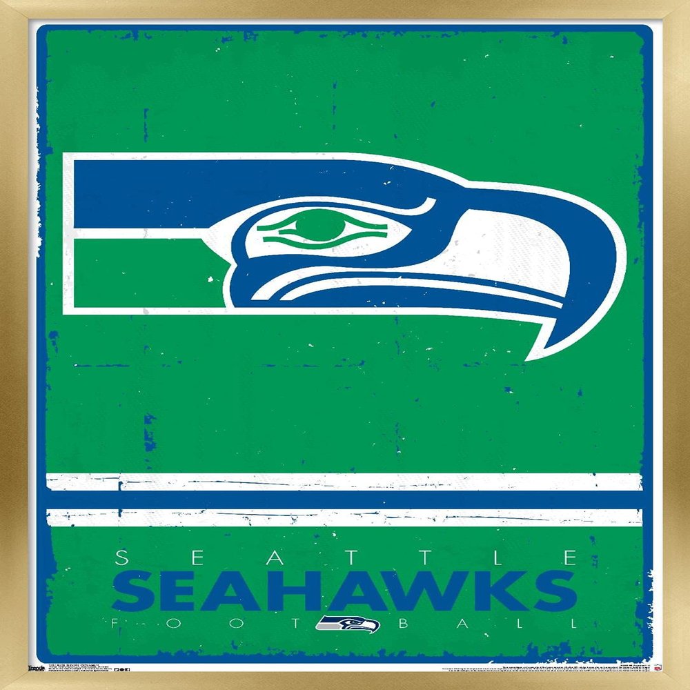 NFL Seattle Seahawks - Retro Logo 15 Wall Poster, 34L" x 22.4W", Gold Framed Version