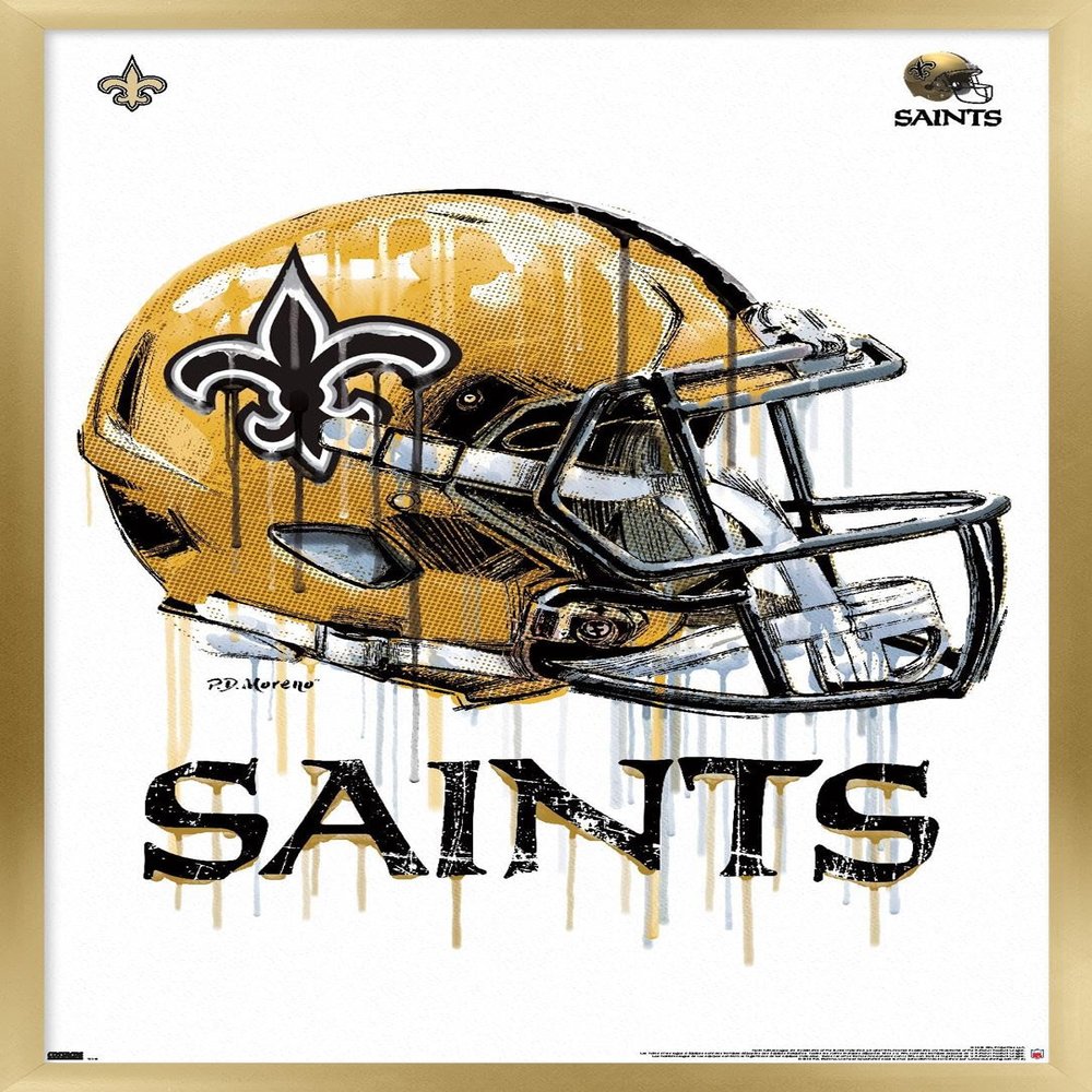 Trends International NFL New Orleans Saints - Drip Helmet 20 Wall Poster, 22.375" x 34", Gold Framed Version