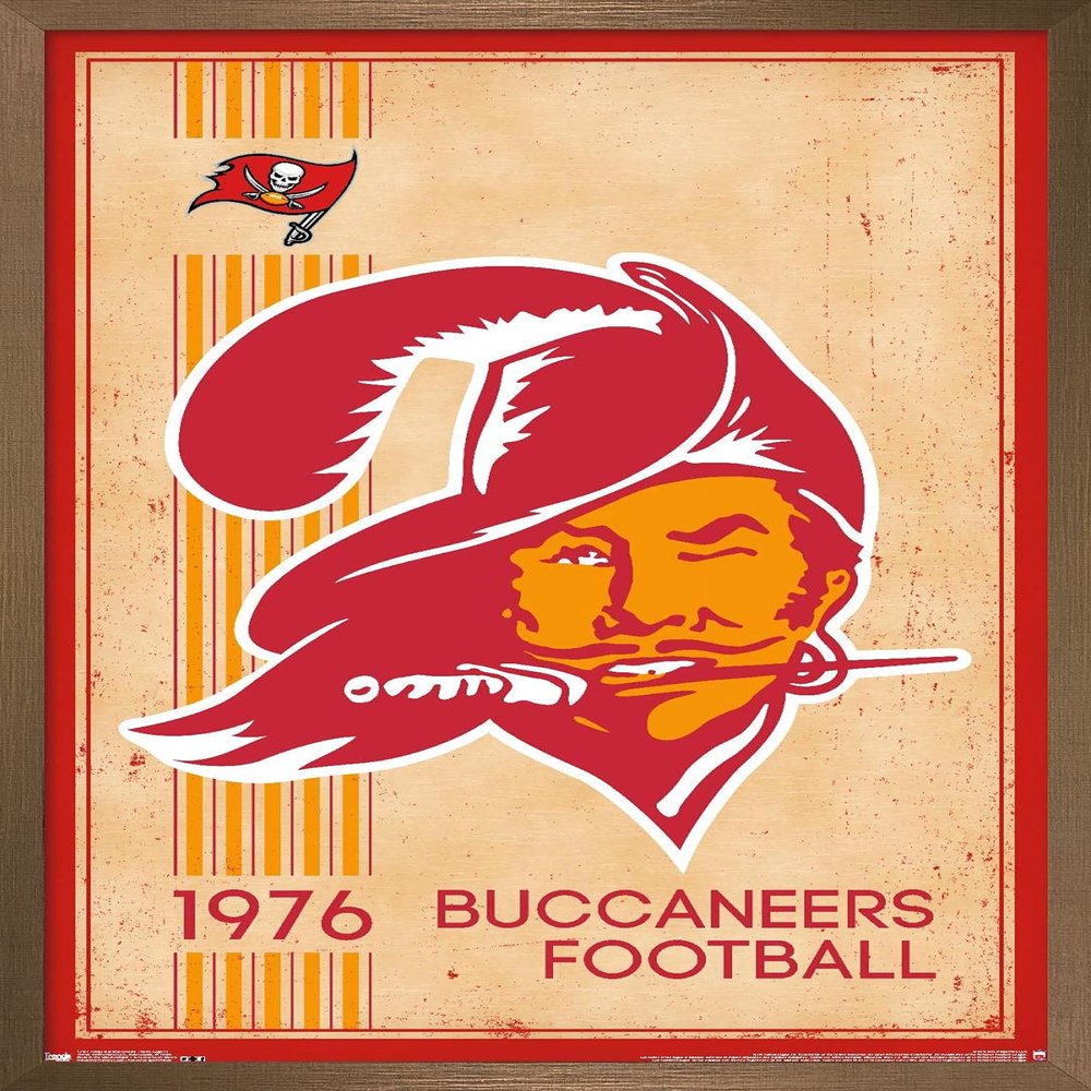 Trends International NFL Tampa Bay Buccaneers - Retro Logo 14 Wall Poster, 22.375" x 34", Bronze Framed Version