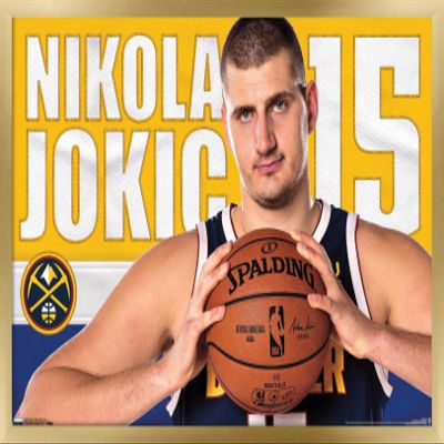 Trends International NBA Denver Nuggets - Nikola Jokic 19 Wall Poster, 22.375" x 34", Gold Framed Version