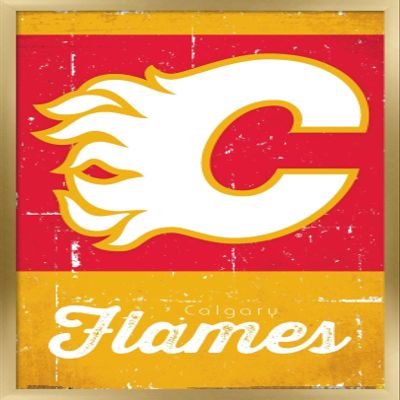 Trends International NHL Calgary Flames - Retro Logo 13 Wall Poster, 22.375" x 34", Gold Framed Version