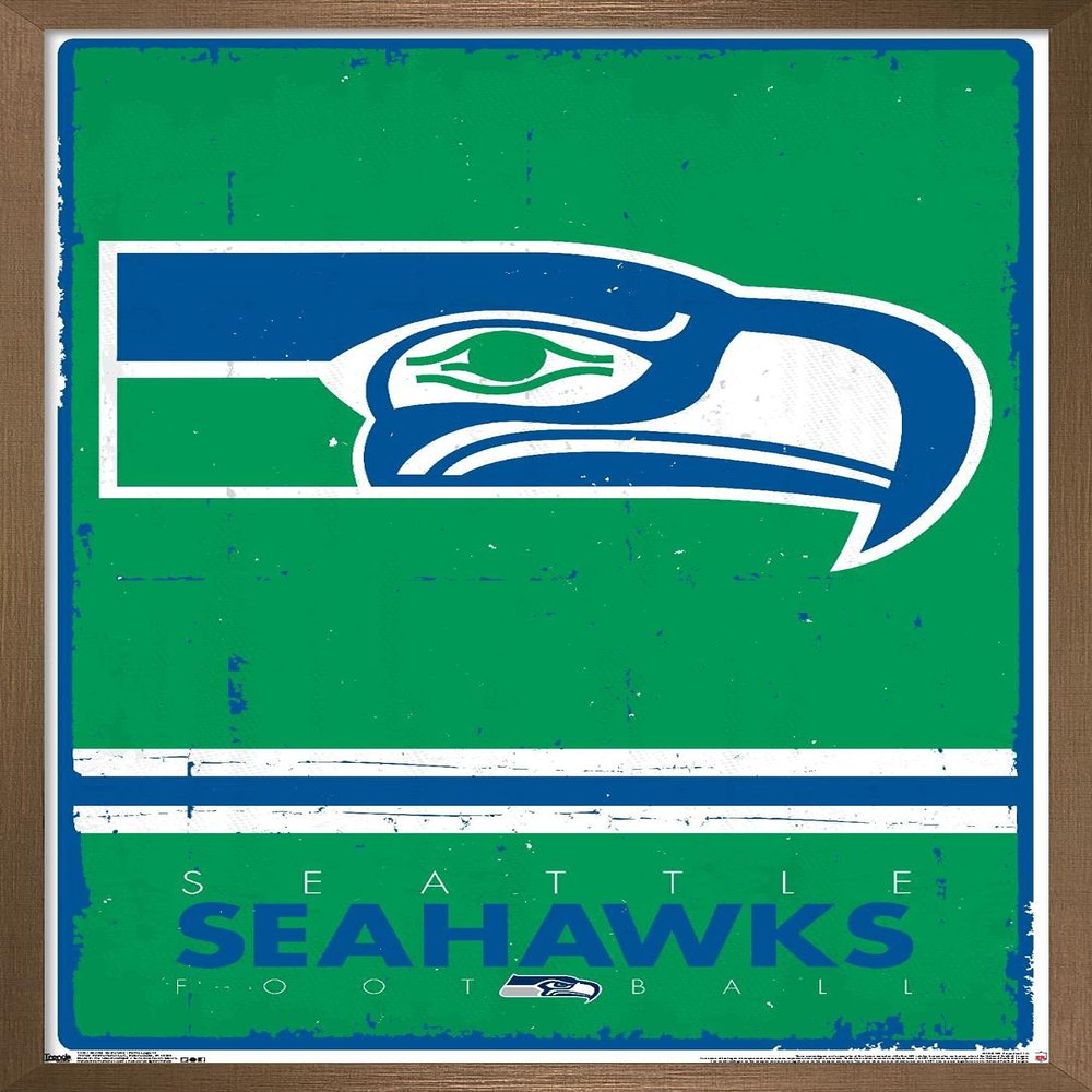 NFL Seattle Seahawks - Retro Logo 15 Wall Poster, 34L" x 22.4W", Bronze Framed Version