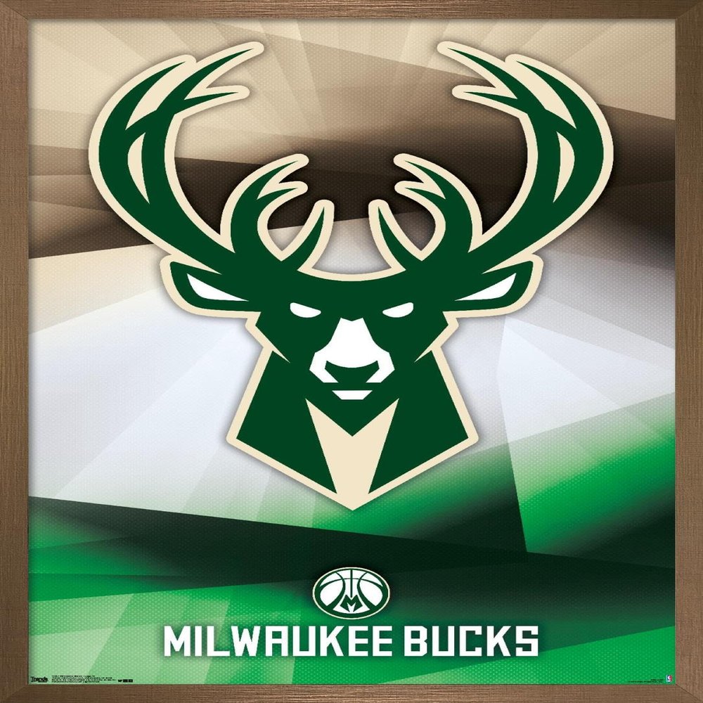 Trends International NBA Milwaukee Bucks - Logo 16 Wall Poster, 14.725" x 22.375", Bronze Framed Version