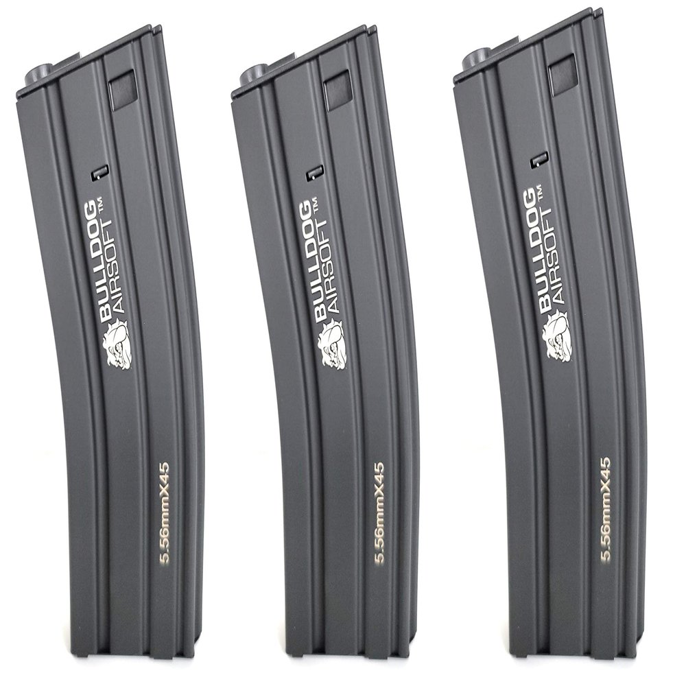 BULLDOG AIRSOFT M4 Mags [Hi-Cap/Mid-Cap] Magazine for M4/M16 Series Airsoft AEG Rifles (300rd Metal Black - x3)