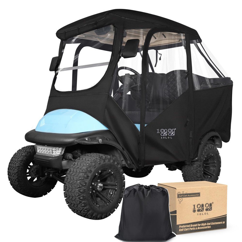 10L0L 4 Passenger Golf Cart Driving Enclosure for Club Car Precedent with Short Roof Up to 57", 4-Sided Clear Window 600D Rain Cover All Weather Windproof Waterproof-Black